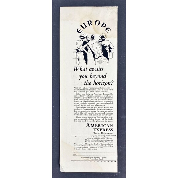American Express "What Awaits You Beyond the Horizon?" Vintage Print Ad 1929 - Picture 3 of 3